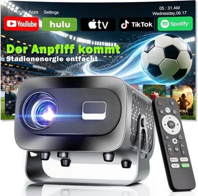 Obrázek produktu pro Mini-Beamer 4K, chytrý projektor s rozlišením Full HD 1080p, 1000 lumenů, automatickým ostřením, korekcí zkreslení, 360° rotací, Wi-Fi a Bluetooth, přenosný