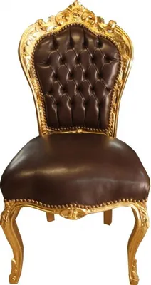 Produktbild von Casa Padrino Barock Esszimmer Stuhl Braun Glatt Lederoptik / Gold - Möbel