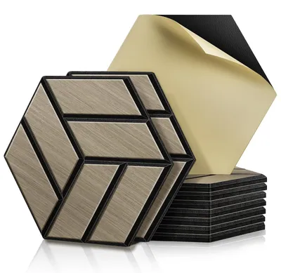 Obrázok produktu pre Elzusha – Akustické panely s drevenou dyhou, samolepiace, 30x15x1,2 cm, orech (10 kusov)
