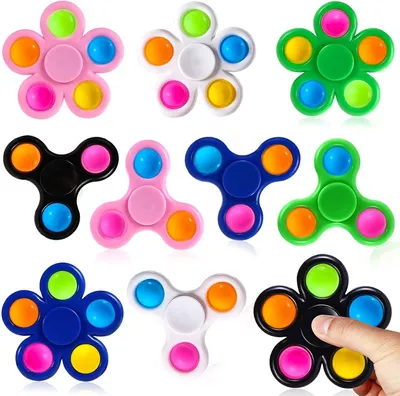 Produktbild von Quietschspielzeuge in Form von Fidget-Spinners – Set mit 10 Stück – Einfach zu bedienen – Spielzeug für Kinder und Erwachsene – Mit Licht