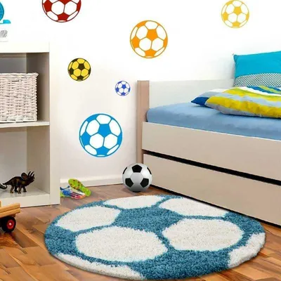 Produktbild von TapisTrend Kinderteppich Türkis 120 cm rund Fußballteppich für Kinder