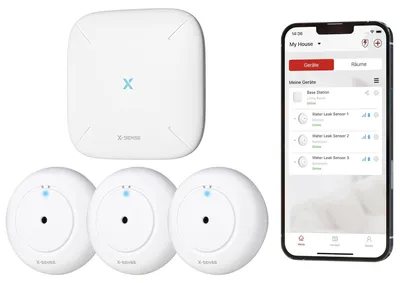 Immagine prodotto di Rilevatore di acqua X-Sense Smart con batteria, sensore di acqua Wi-Fi, sensore di allagamento compatto con volume regolabile fino a 110 dB e 500
