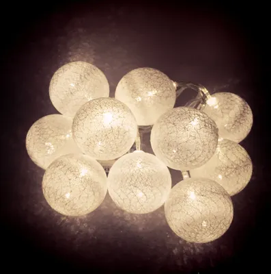 A string of LED lights with spherical bulbs.
