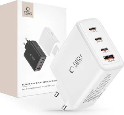 Produktbild von Tech-Protect Nc100W-Gan 4-Port-Netzwerk-Ladegert Pd100W/Qc3.0 Weiss