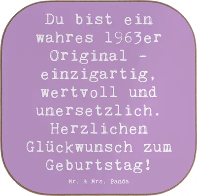 Produktbild von Mr. & Mrs. Panda Untersetzer für Gläser Spruch 1963 Geburtstag - Lavendeltraum - Geschenk, Geburtsjahr feiern, unersetzlich, gläseruntersetzer, Tassenuntersetzer, Coaster