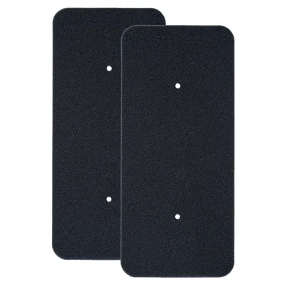 Two black rectangular filter pads with rounded corners and two small white dots each, arranged side-by-side on a white background.