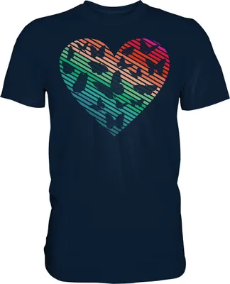 Produktbild von Frauen Retro Schmetterling Herz T-Shirt – Navy / 4XL