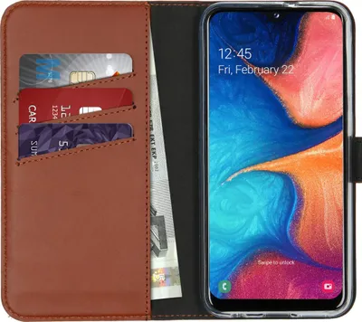 Immagine prodotto di Custodia a libro in vera pelle Selencia per Samsung Galaxy A20e - Marrone chiaro