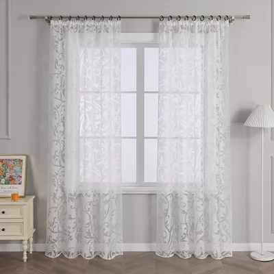 Produktbild von Joyswahl Gardinen 225x140cm Kräuselband Vorhang Voile Ausbrenner Dekoschal mit Phönix-Blumenmuster Transparent Weiß 1 Stück