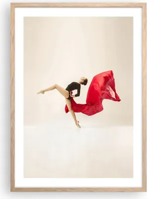 Produktbild von Gerahmtes Poster - Rahmen in heller Eiche - Ballerina Tanz Rot - 50x70 cm - Wand Bild - Wanddeko - Wandbilder - Kunstposter - Wandposter - Bilderrahmen - Bilder - Kunstdruck - P2NPA50x70-4437