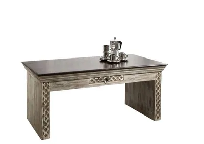 Image de MASSIVMOEBEL24 | Table basse 115x60 Manguier ciré Blanc antique CASTLE-ANTIK #233