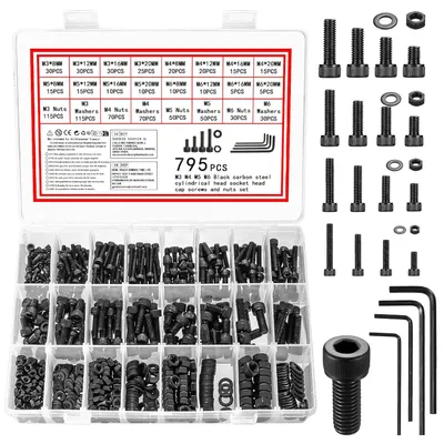 Produktbild von Schrauben- und Muttern-Set, 795-teilig, M3 M4 M5 M6, Kohlenstoffstahl, für Reparaturen