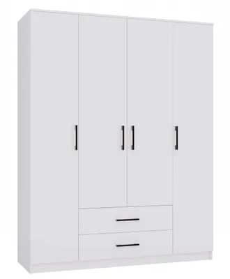 A white wardrobe with four doors and two drawers.