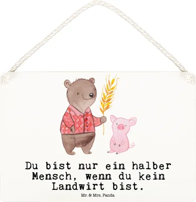 Produktbild von Mr. & Mrs. Panda Schild Landwirt Herz DIN A6 - Weiß - Geschenk, Holzschild, holzbild, kleine aufmerksamkeit, Farmer, Lustig, Türschild, Agronom, Bauernhof, Spruch, Deko