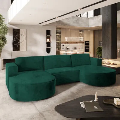 Produktbild von Masseno Ecksofa VEZZO M mit Schlaffunktion U-Form, Sofa mit Bettkasten, Wohnzimmersofa, Couch, Soffa, Bettsofa, Couchgarnitur- Grün, MONOLITH 37