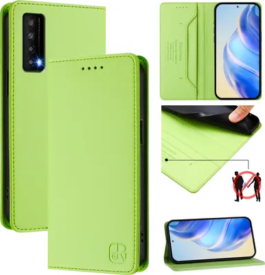 Produktbild von Lederhülle für TCL Stylus Hülle Flip Brieftasche Kartenfächern Ständer Schutzhülle Grün