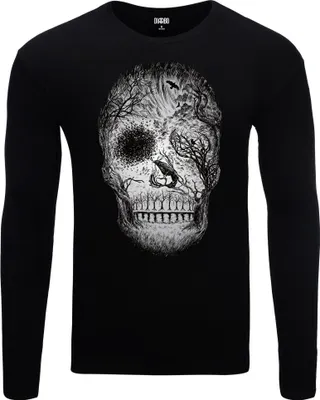 Produktbild von Herren Warm, Langarm-T-Shirt mit Druck Schädel aus Bäumen Schwarz Gr.M