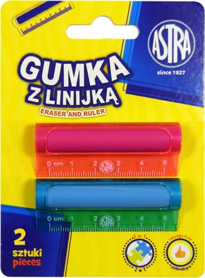 Obrázok produktu pre Guma s pravítkom 5cm 2ks blister Astra