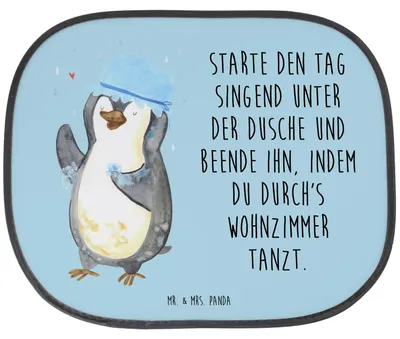 Produktbild von Mr. & Mrs. Panda Sonnenschutz für Auto Pinguin Duschen - Eisblau - Geschenk, Sonnenblende, Seitlicher, Baden, Duschkonzert, glücklich sein, Pinguine, saugnapf, Dusche
