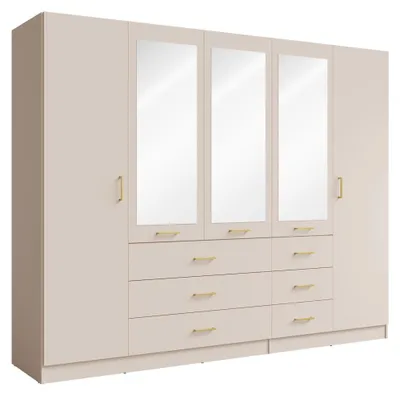 Image de Armoire KALISTA 250 cm beige sable avec miroirs et 6 tiroirs
