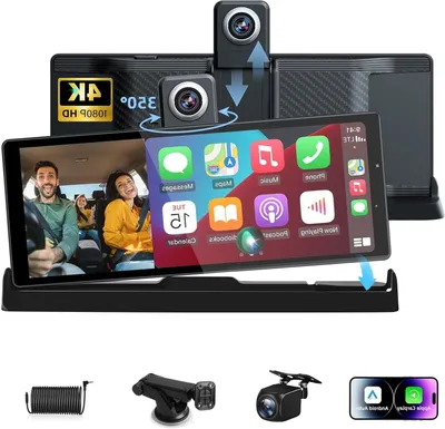 Immagine prodotto di Telecamera per auto - Telecamera per cruscotto - Telecamera di sicurezza - Schermo compatibile con CarPlay - Display compatibile con Android Auto - Schermo touchscreen da 10,26 pollici