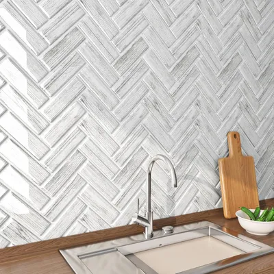 Zdjęcie produktu dla Samoprzylepne panele ścienne, wzór w jodełkę, 30 x 30 cm, 15 sztuk, 0,94 m², szare