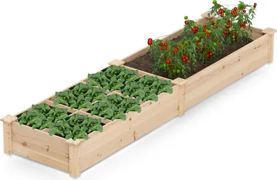 Produktbild von 228 cm hohes Pflanzbeet, erhöhtes Anbaugefäß aus Holz mit 2 Pflanzkästen, 7 Fächern & 260 l Erdkapazität, 2 große anstreichbare Pflanzkästen, Natur