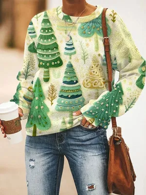 Produktbild von ASKSA Damen Weihnachtspullover Lustig 3D Drucken Weihnachten Sweatshirt Langarm Print Rundhals Niedlich Kapuzenpullover Weihnachtspulli Damen Xmas Pullover,A Gelb,3XL