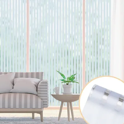 Produktbild von Izrielar Fensterfolie Streifen,Sichtschutzfolie Fenster Milchglasfolie,statisch haftend ohne Klebstoff,Anti-UV Folie für Bad und Büro,90*200CM