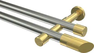 Produktbild von Interdeco Gardinenstange / Vorhangstange Edelstahl-Optik / Messing-Optik, Typ Prestige Verano (Schräge Bicolor) ohne Ringe, 20 mm Ø 2-läufig, 400 cm