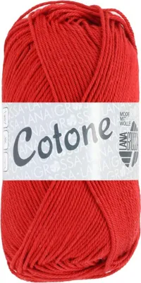 A ball of red yarn with a label.