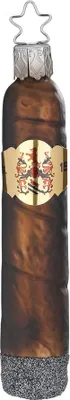 A Christmas ornament shaped like a cigar.