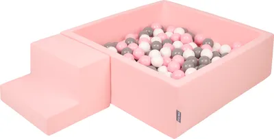 Zdjęcie produktu dla KiddyMoon piankowy plac zabaw ppzp-kw30d-122 z piłeczkami różowy: biały-szary-pudrowy róż basen 100/schodek zabawka plac zabaw