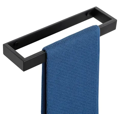 Image de Porte-serviettes sans perçage ou avec perçage, 30 cm, noir, en acier inoxydable SUS304, barre porte-serviettes sans perçage, autocollante, fixation murale, porte-serviettes pour salle de bains et cuisine