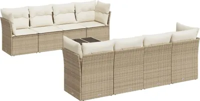 Produktbild von vidaXL 9-tlg. Garten-Sofagarnitur mit Kissen Beige Poly Rattan