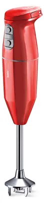 A red Bamix cordless immersion blender on a white background.