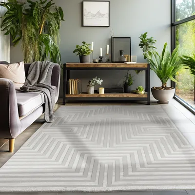 Obrázek produktu pro Teppich Wohnzimmer Schlafzimmer Läufer Flur Flauschig Boho Teppich 3D Design Skandinavischer Stil Weich Größe: 240x340 cm Farbe : Silber-5