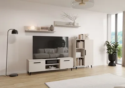 Produktbild von Wohnwand Oslo Per La Vita Kaschmir, Modern Schrankwand, Wohnzimmerschrank mit Hängeschrank, Sideboard und Wandregal, Wohnzimmer