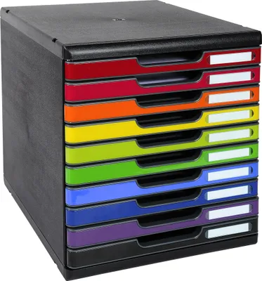 Produktbild von Exacompta Schubladenbox MODULO A4 10 geschlossene Schubladen Regenbogen 302798D