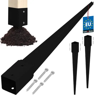 Produktbild von KOTARBAU® 2 Stk. Pfostenträger zum Einschlagen 51x51x600mm Verzinkt-pulverbeschichteter Stahl Einschlaghülse Erdanker Einschlagbodenhülse Gartenzaun Erdungsspieß Bodenanker Einschlaghülsen Holzpfosten