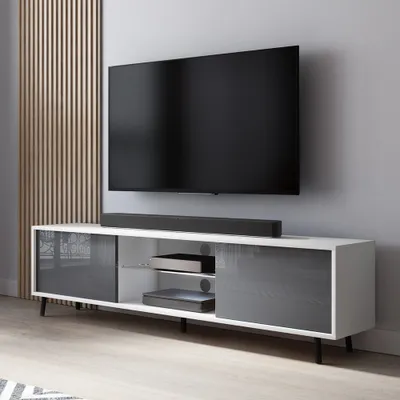 Produktbild von Selsey Lefyr – TV-Lowboard in Weiß Matt/Grau Hochglanz mit LED-Beleuchtung, 140 cm