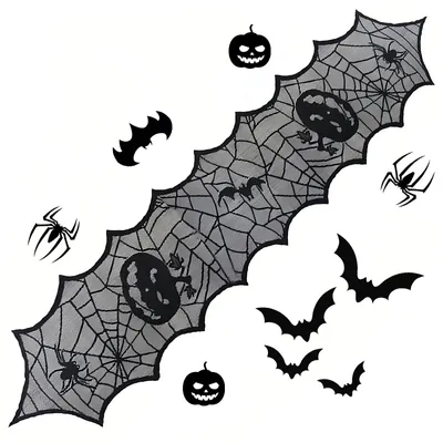 Tafelloper Spinnennetz Halloween 46x183 cm Polyester Schwarz