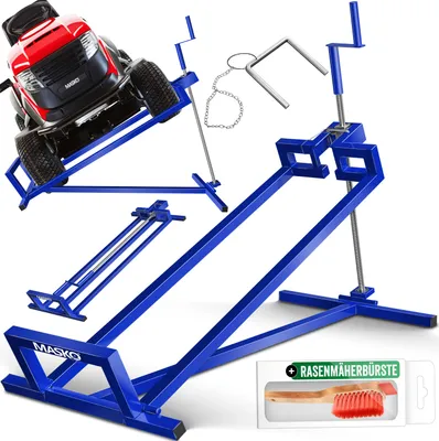 Produktbild von MASKO® XXL Rasentraktorheber 450 kg Hebevorrichtung Hebebühne Aufsitzmäher Reinigungshilfe universal, Rasentraktor-Heber, Rasentraktor +45° Neigung verstellbar inkl. Bürste