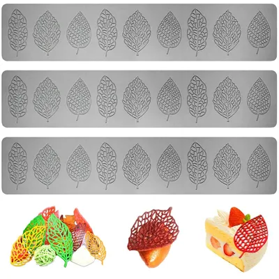 3 Silikon-Blattformen, 39 x 7,8 cm, für Fondant & Kuchen