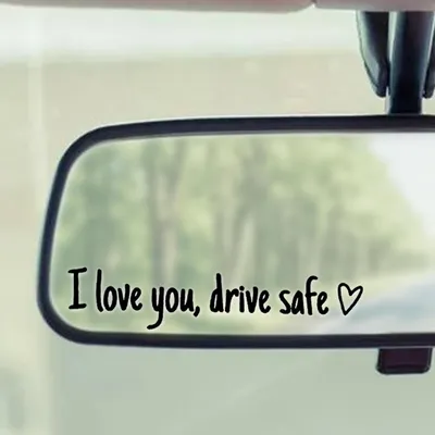 Image de 3 autocollants "Je t'aime, conduis prudemment" de 11x2 cm, en vinyle noir, étanches, pour rétroviseurs de voiture