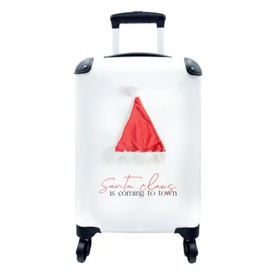 Produktbild von MuchoWow® Koffer Handgepäck Trolley Rollkoffer Kleine Reisekoffer mit 4 Rollen - Winter - Rot - Weihnachtsmannmütze - Cabin Size < 55x40x23 cm & 55x40x20 cm - Fotokoffer - Kabinenkoffer - Boardgepäck - Reise-Box - Reisekoffer - Reisegepäck - Koffer mit Bild - Trolley für Kinder