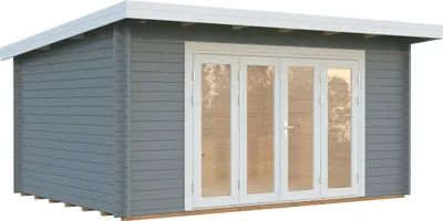 Produktbild von Gartenhaus Palmako Lea 14,2 m² inkl. Fußboden 494 x 402 cm hellgrau-weiß
