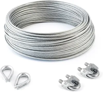 Produktbild von STAHLSEIL + 2 SEILKLEMMEN + 2 KAUSCHEN 10mm 30 Meter    6x37  Seil Seile Drahtseil DIN verzinkt