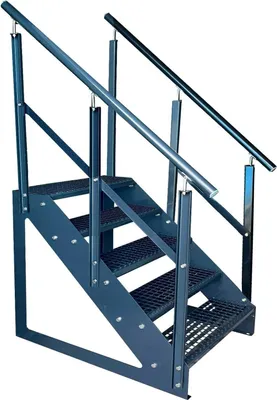 Produktbild von Gitterrost Stahl Freistehende Treppe 5 Stufen Verzinkt & Anthrazit Pulverlackiert + beidseitigem Geländer - (L x B x H) 101cm x 80cm x 95cm