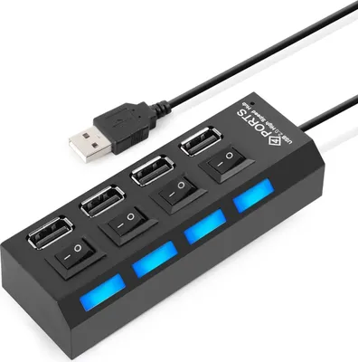 Produktbild von High Speed 4 Ports 2.0 USB Hub Multi Ladeadapter mit Ein/Aus-Schalter